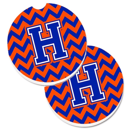 Carolines Treasures Letter H Chevron Orange and Blue Set of 2 Cup Holder Car Coaster CJ1044-HCARC